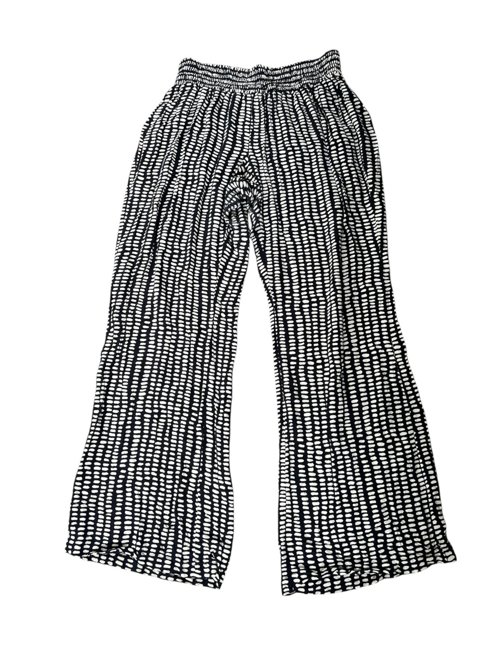 CAbi Navy and White Wide-Leg Printed Pants